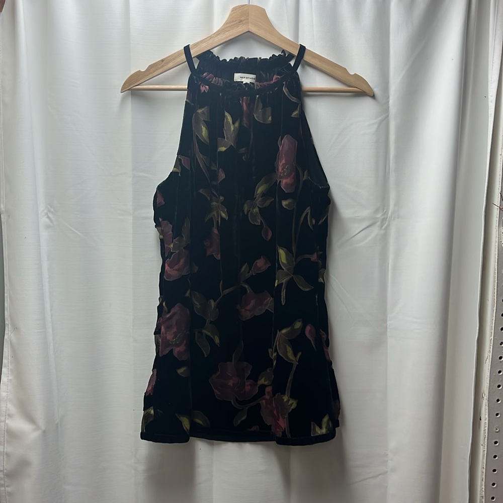 Max Studio Black Purple Velvet Burnout‎ High Neck Tank- S